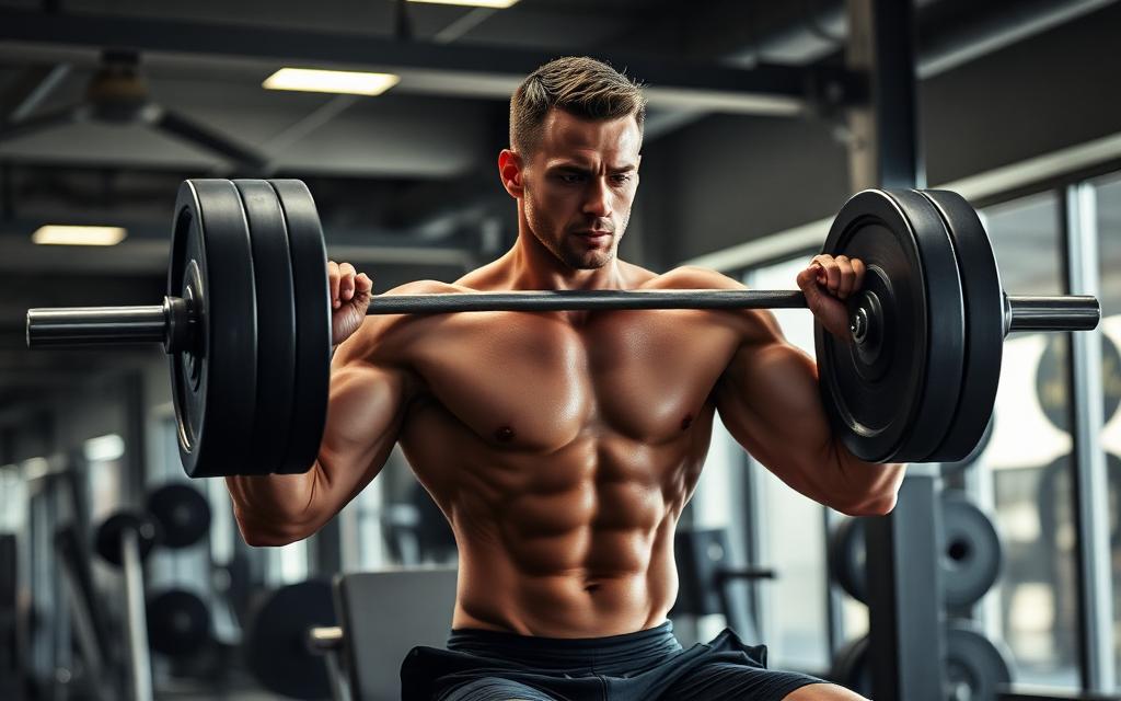 رجل يؤدي تمرين بنش برس لتضخيم الصدر