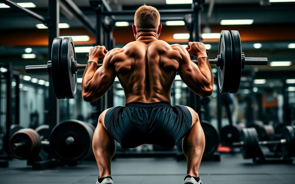 رجل يؤدي تمرين سكوات بالبار