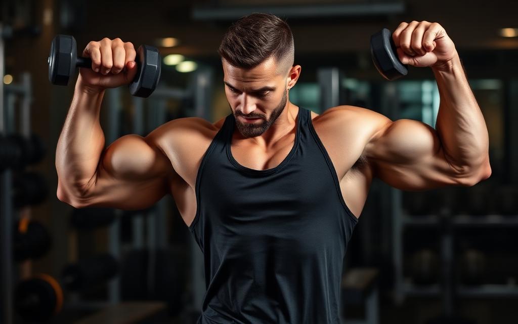 رجل يؤدي رفرفة جانبية لتوسيع الأكتاف