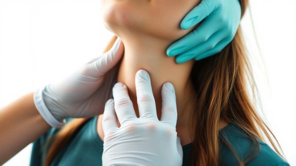 طبيب يفحص منطقة الغدة الدرقية في رقبة امرأة